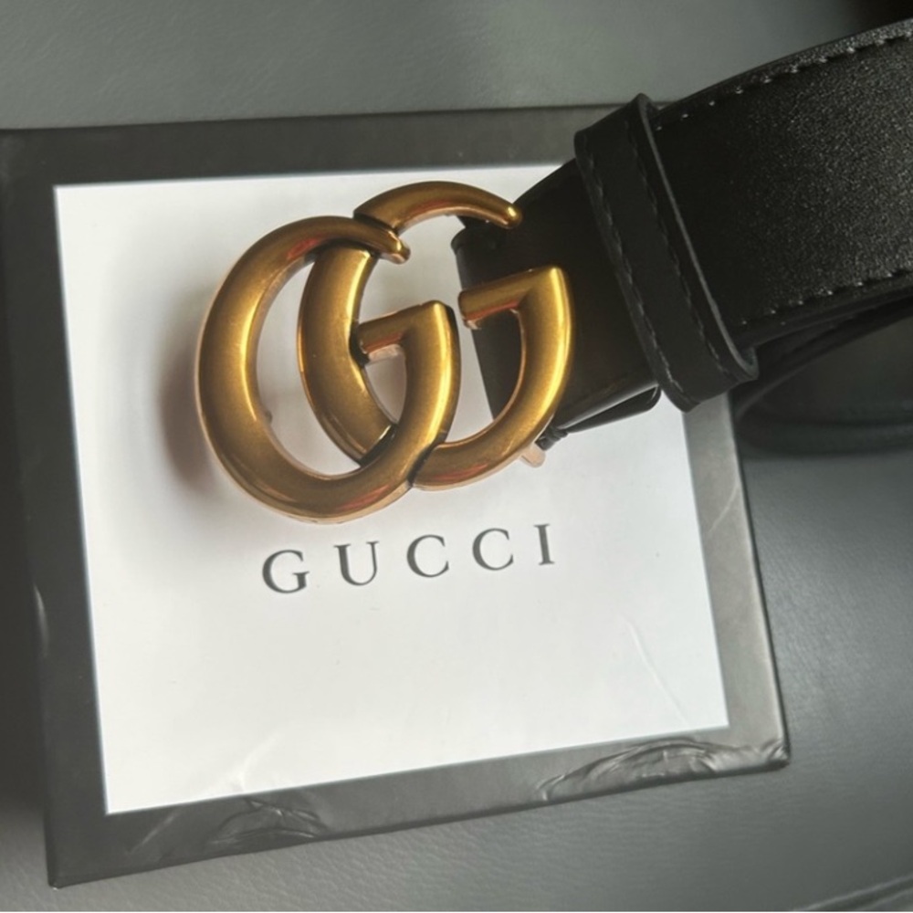 Gucci Black Leather Belt with Gold GG Emblem